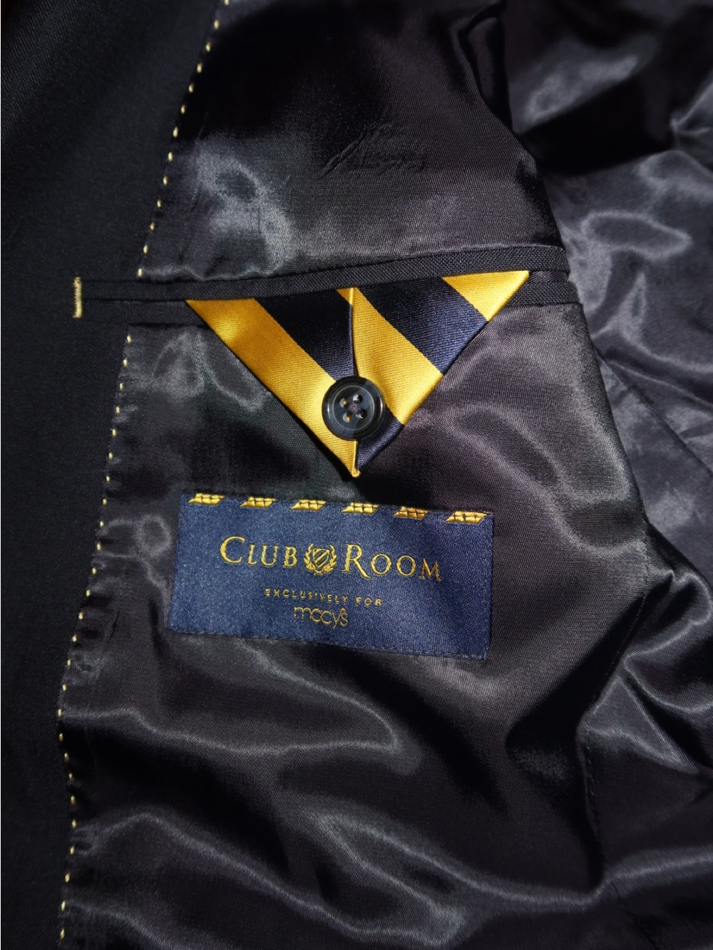 Club Room Black Blazer with Gold Stripe Pocket Accent